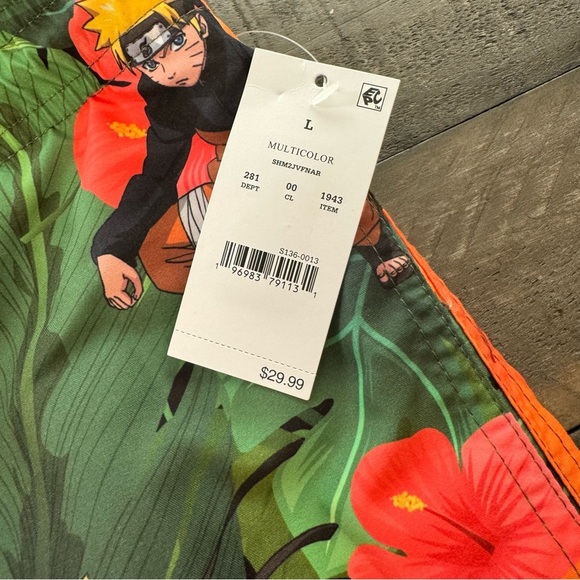 Naruto Swim Trunks Shorts 7" Elastic Waist Size Large Orange Green NWT A… - Picture 6 of 6